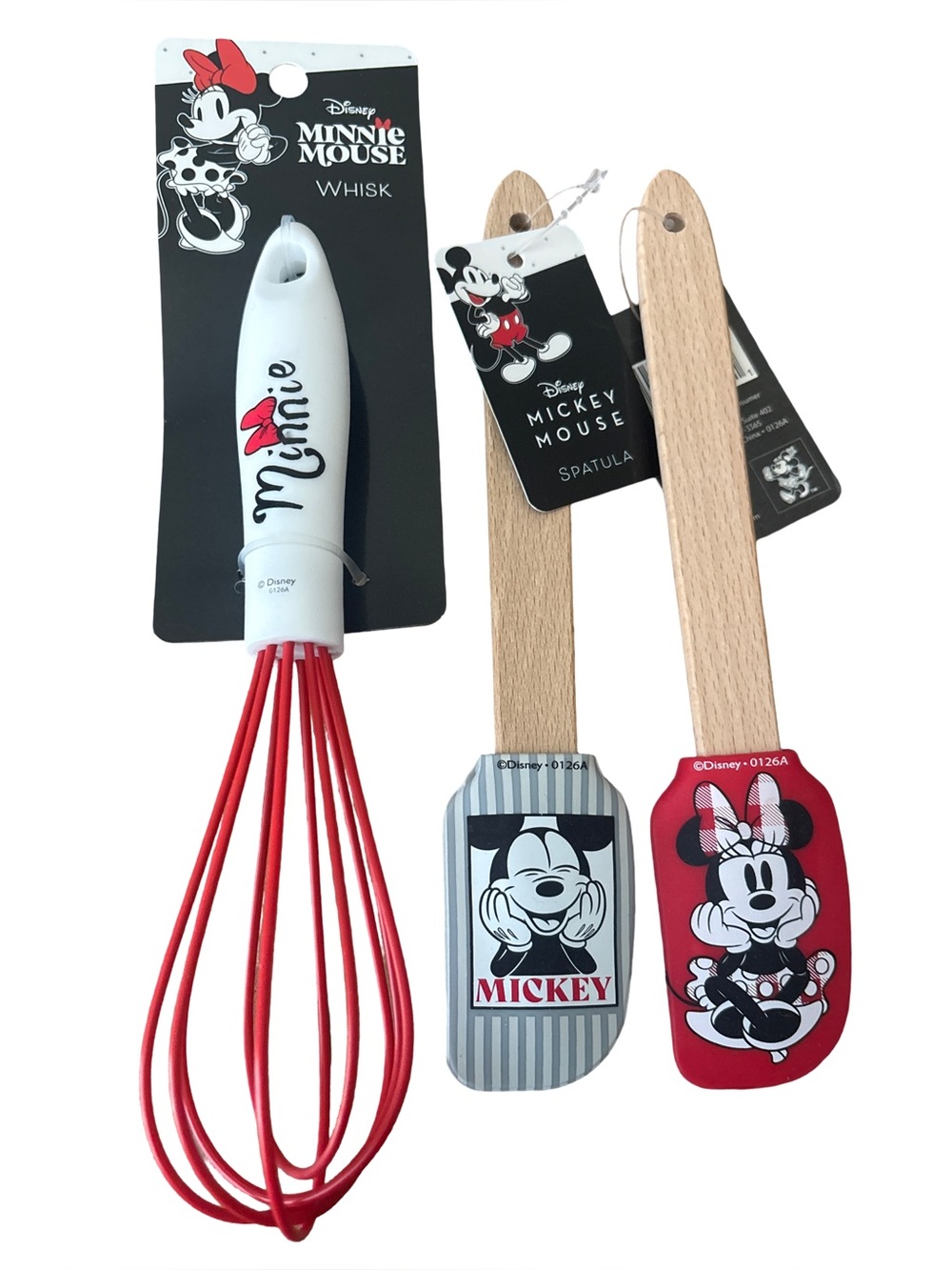 Disney Minnie Mickey Red Silicone Whisk Spatula 3Pc Set Kitchen Accessories Mini